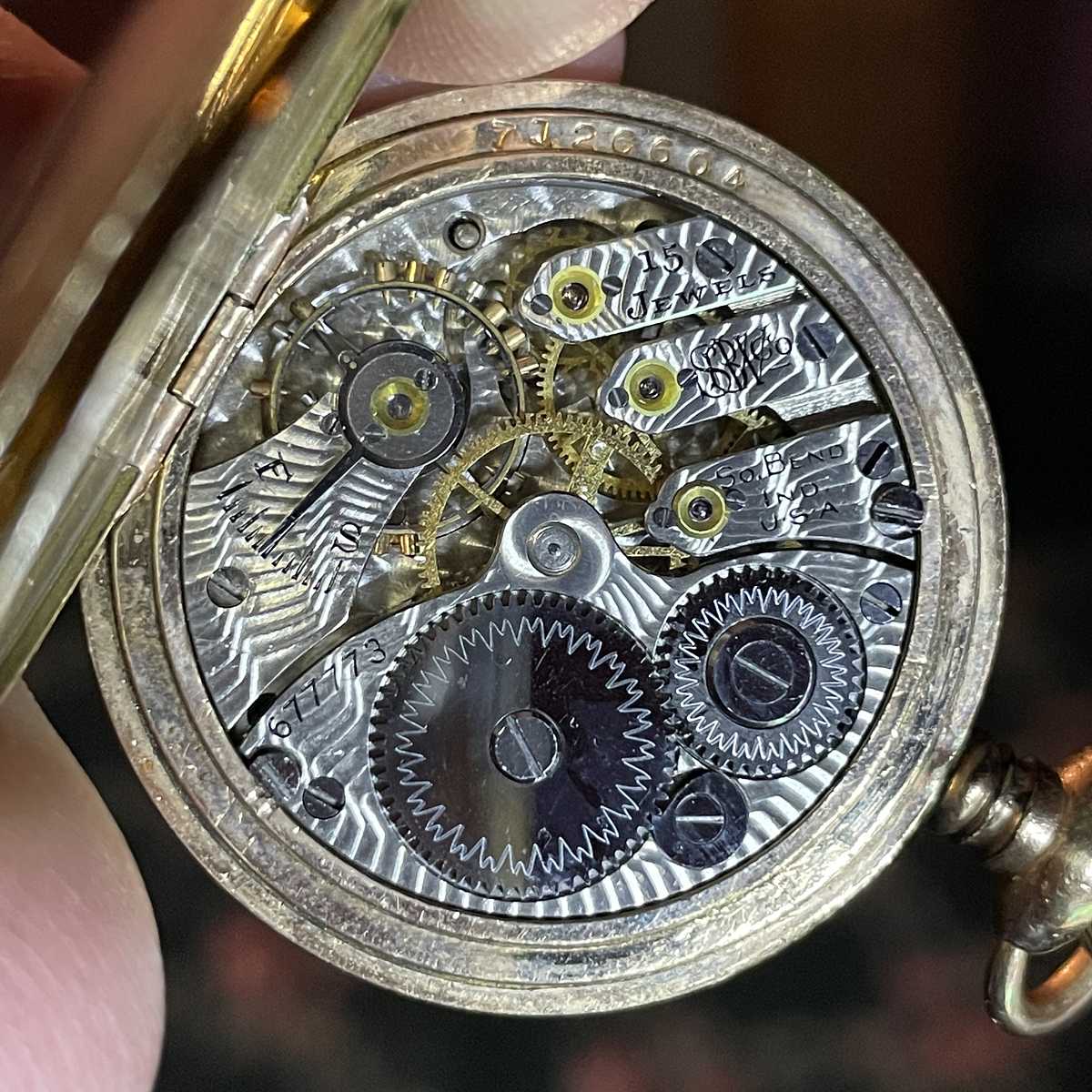 1911 South Bend Watch Grade 110 Movement in pocket watch case
