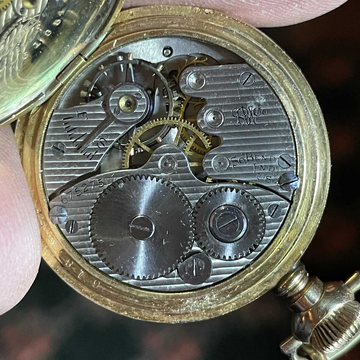 1911 South Bend Watch Grade Unknown Movement in pocket watch case