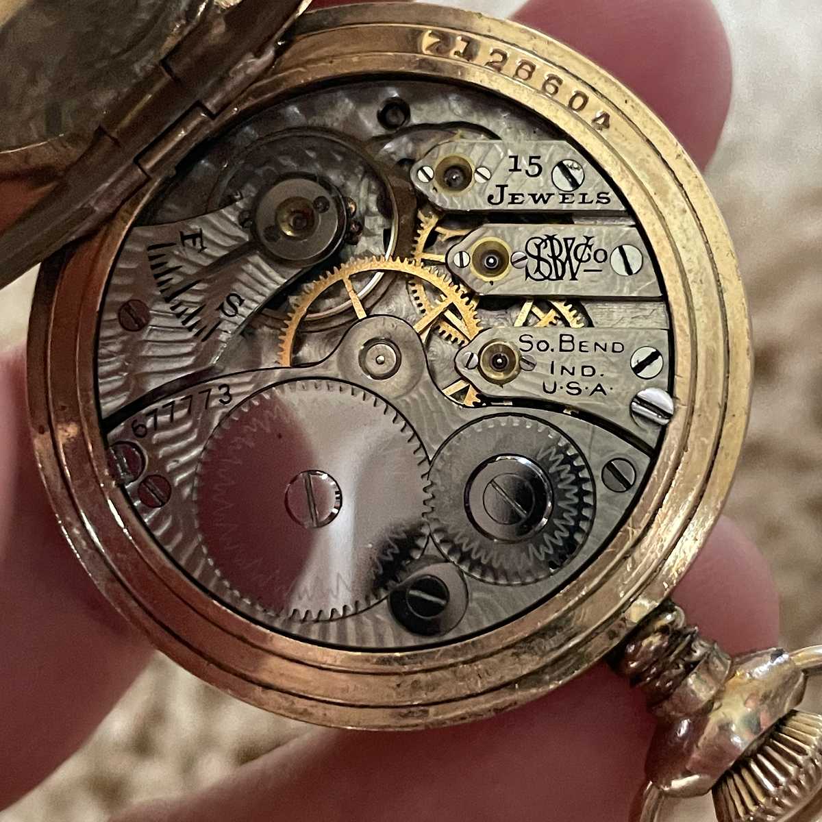 1911 South Bend Watch Grade 110 Movement in pocket watch case