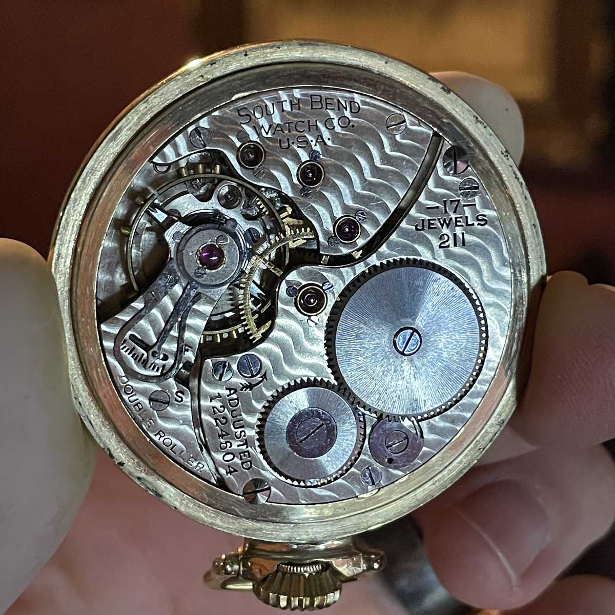 1928 South Bend Watch Grade 211 Movement in pocket watch case